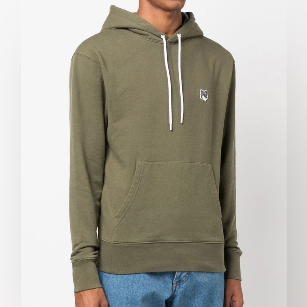 Maison Kitsuné grey fox head patch hoodie green